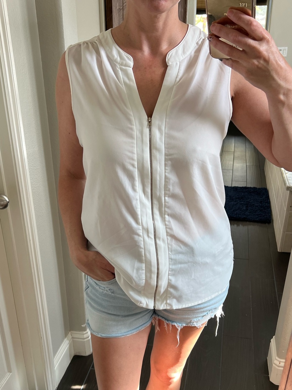 Sleeveless White Zip-Front Women's Top